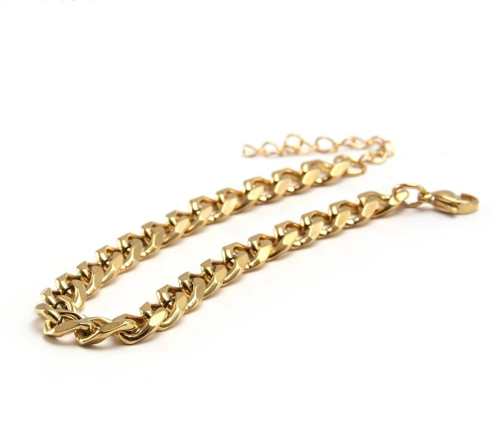 4/5/7/8MM Width Bracelets Stainless Steel Classic Cuban Chain Gold Plated Unisex