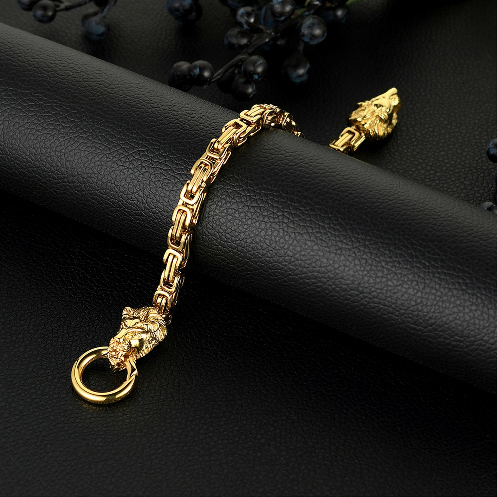 Lion Head Byzantine Box Link Chain Bracelet For Men 316L Stainless Steel Heavy