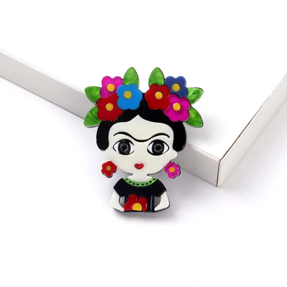 Acrylic Lady Brooches Pin Women Cartoon Flower Artist Girl Figure Badge Jewelry