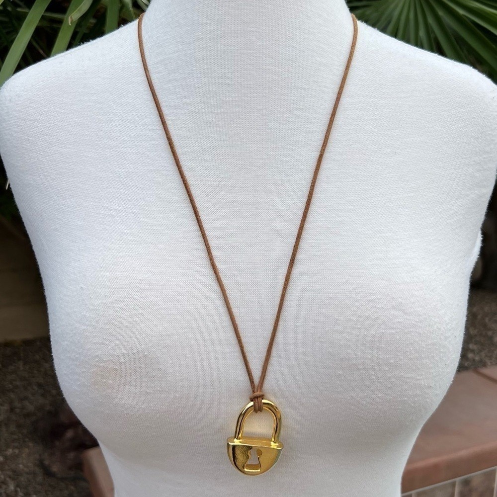 GOLD TONE Locket Necklace on Leather Cord