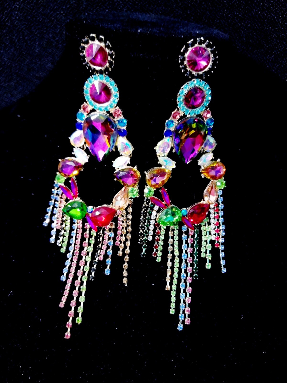 Chandelier Rhinestone Crystal Pageant Bridal Earrings Colorful Drop Dangle 6 In