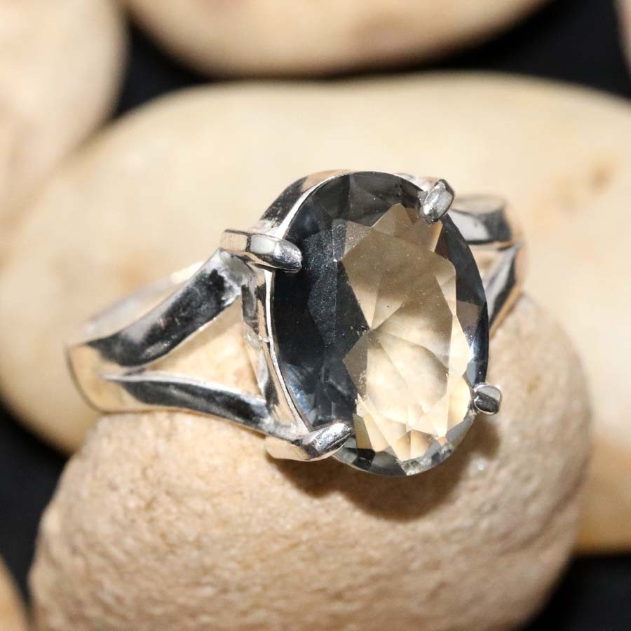 925 Silver Plated Exclusive Black Spinel Faceted Ring US 6.5 Best Friend Gift GW