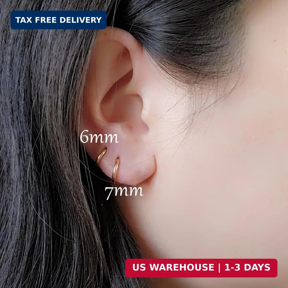 1 Pair 6mm Small Hoop Earrings for Women, Dainty 14K Gold Plated Huggie Hoop Ear