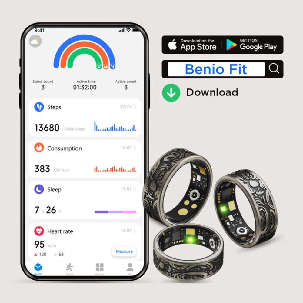 Benio Gen 2 Smart Ring | Ultra-Light | Pro Health & Fitness Tracker | Size 7-13