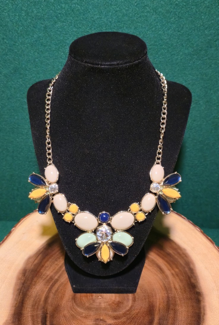 Vintage TALBOTS Gold Tone Cable Chain Statement Necklace, Acrylic Stones.