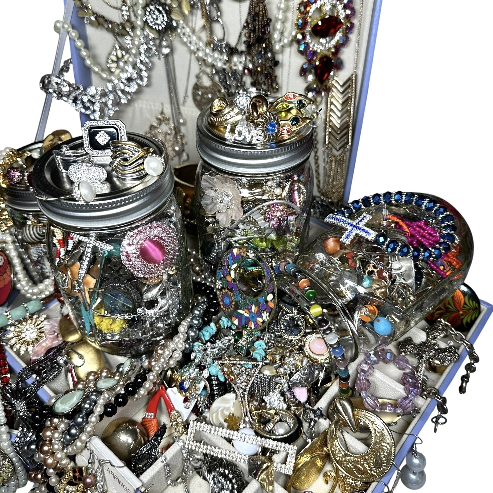 GIFT 16 oz Mason Jar Mystery Lot Surprise Box Jewelry Necklaces Tik Tok Mixed