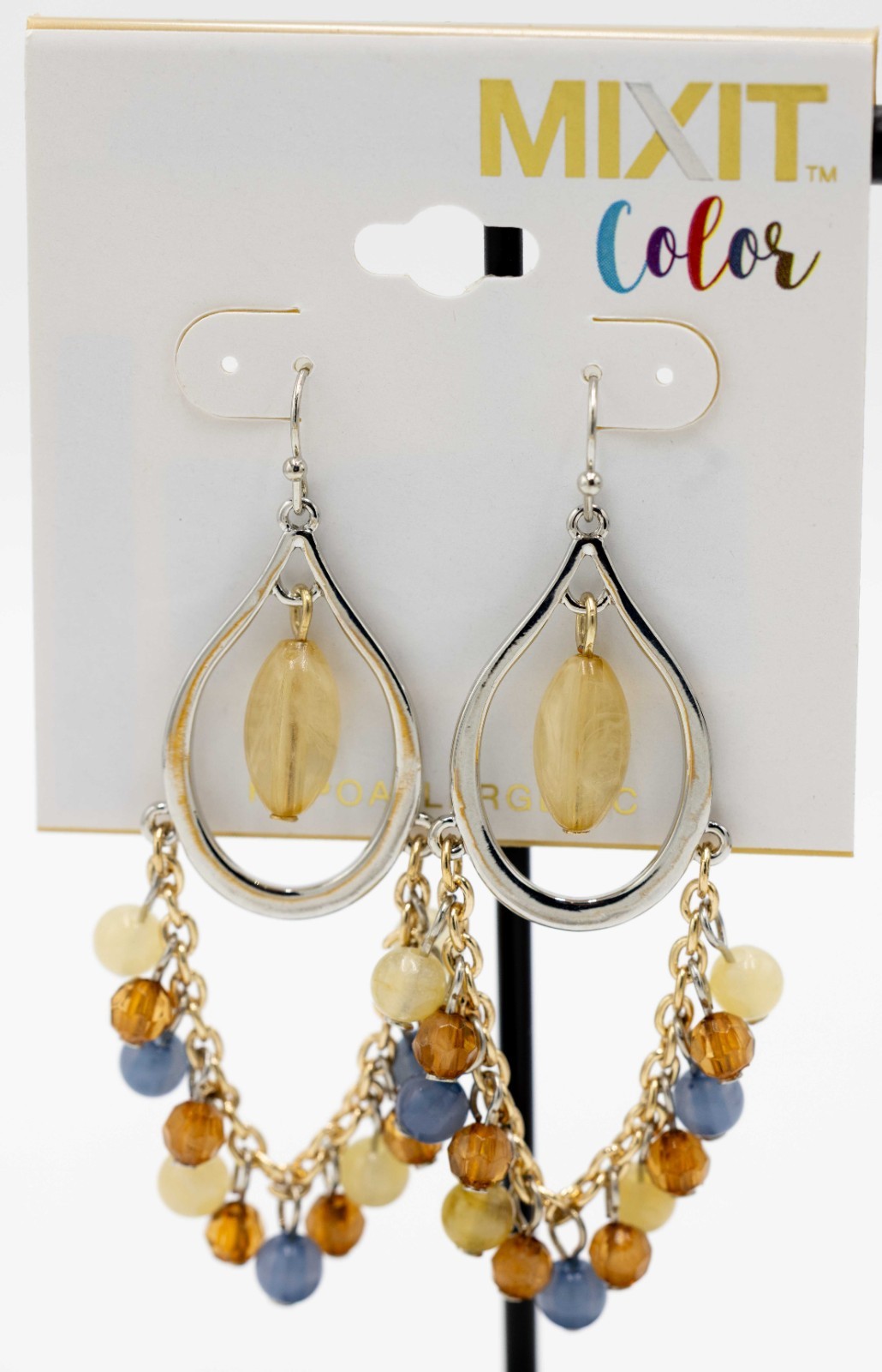 MIXIT Color Beaded Drop Earrings Blue Brown Cream Silver Tone Dangle Women