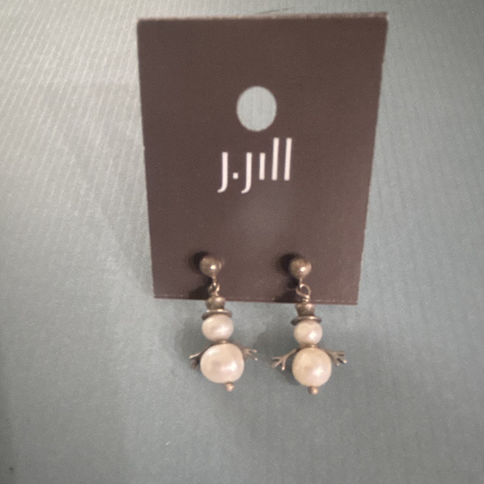 J. Jill Dangle Drop Snowman Pearl Bead Earrings Sterling Silver