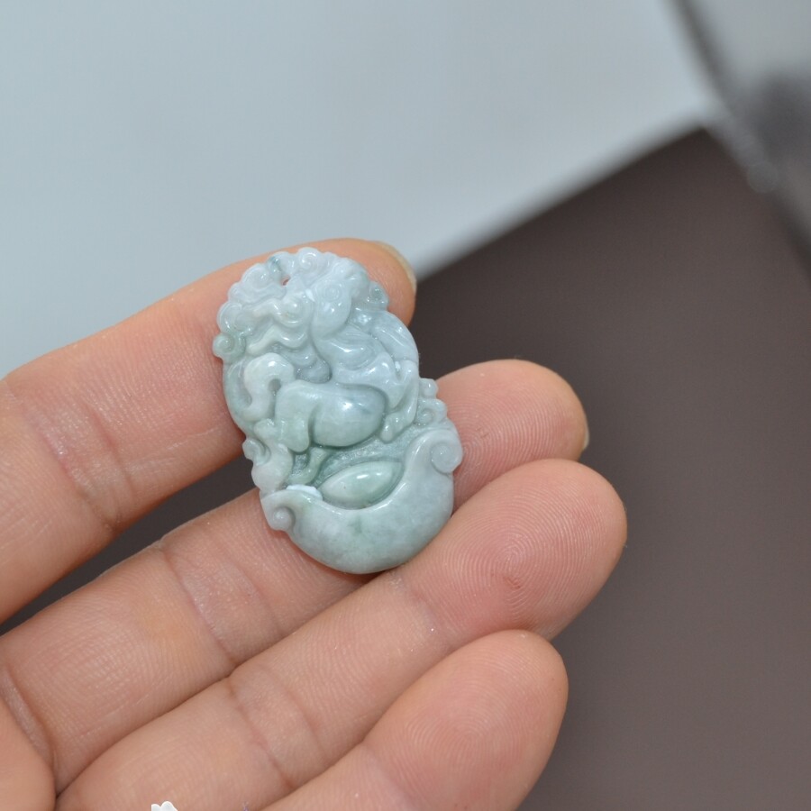 Natural Burmese jade hand-carved male and female amulet horse pendant necklace