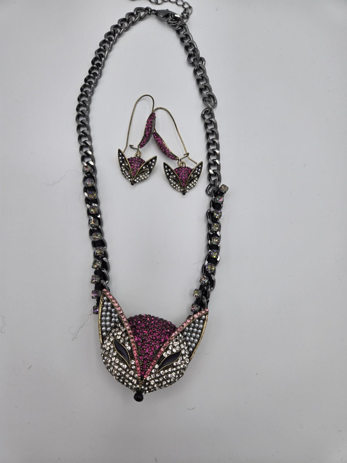 Betsy Johnson Fox Rhinestone Necklace & Earrings Petal To The Metal NWOT