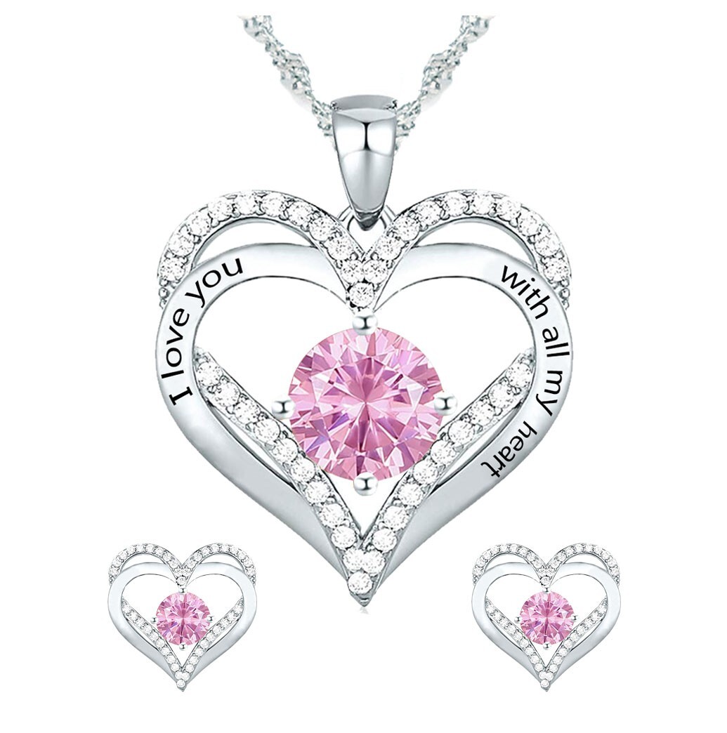 925 Silver Birthstone Necklace/Gift for Wife /Gift for Girlfriend –Free Earrings