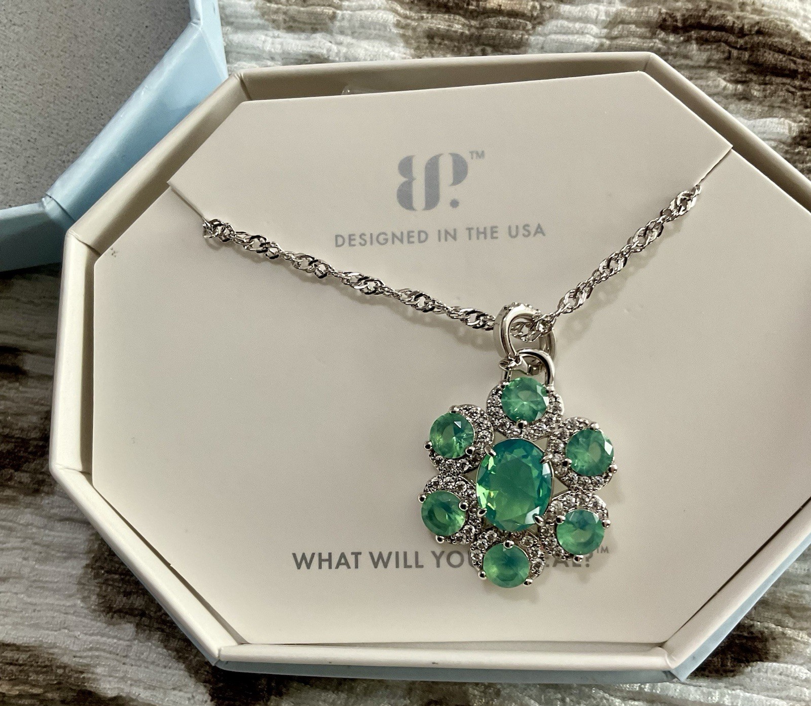 Bomb Party OG Necklace On Rhodium Plating With Green Opal