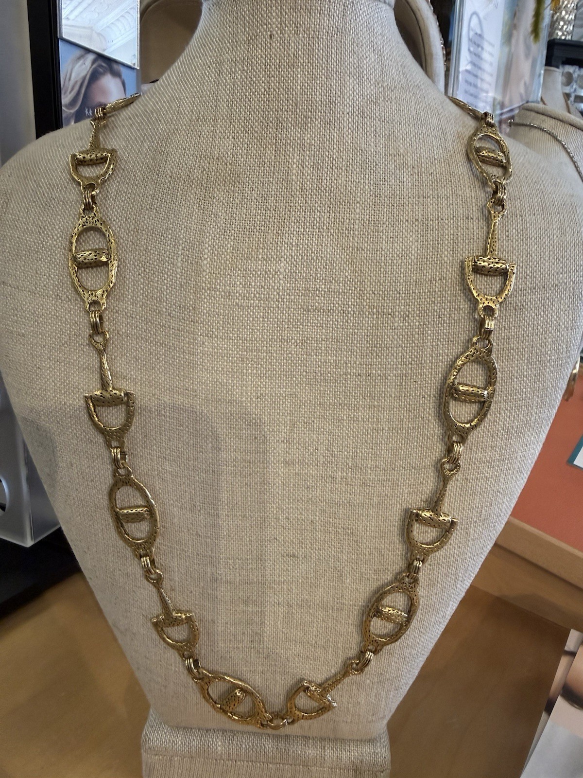 Gold Tone Equestrian 30” Link Chain Statement Necklace, Metal