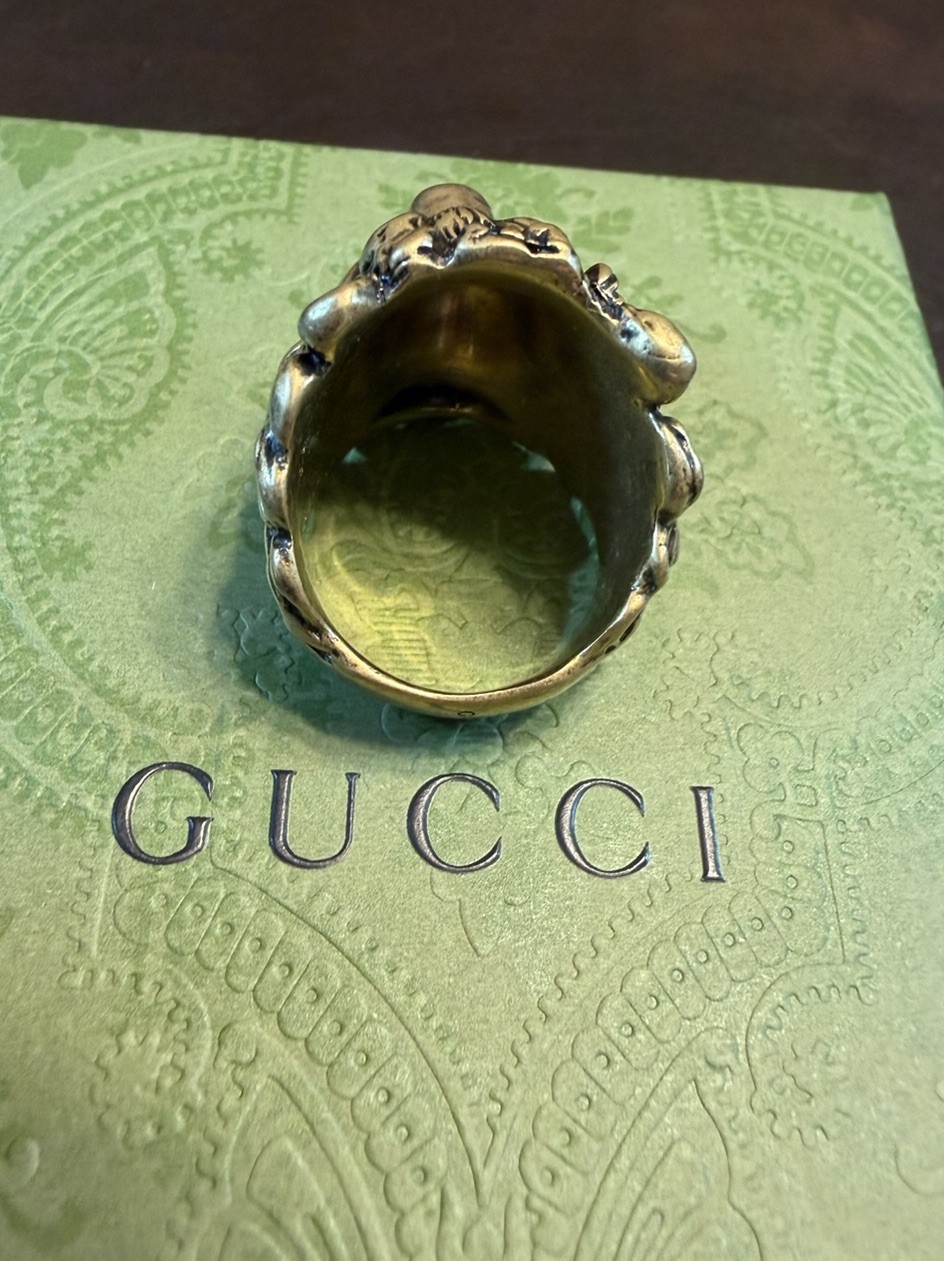 New Authentic Gucci Lion Head Brass Ring Size IT 19 / US 8.75