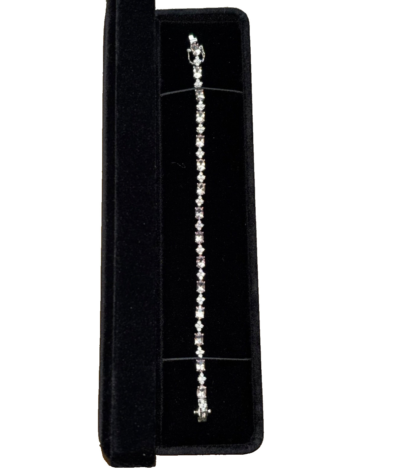 925 Sterling Silver Bracelet Oval Pink Ice & Round Clear Cubic Zirconia 7.5″