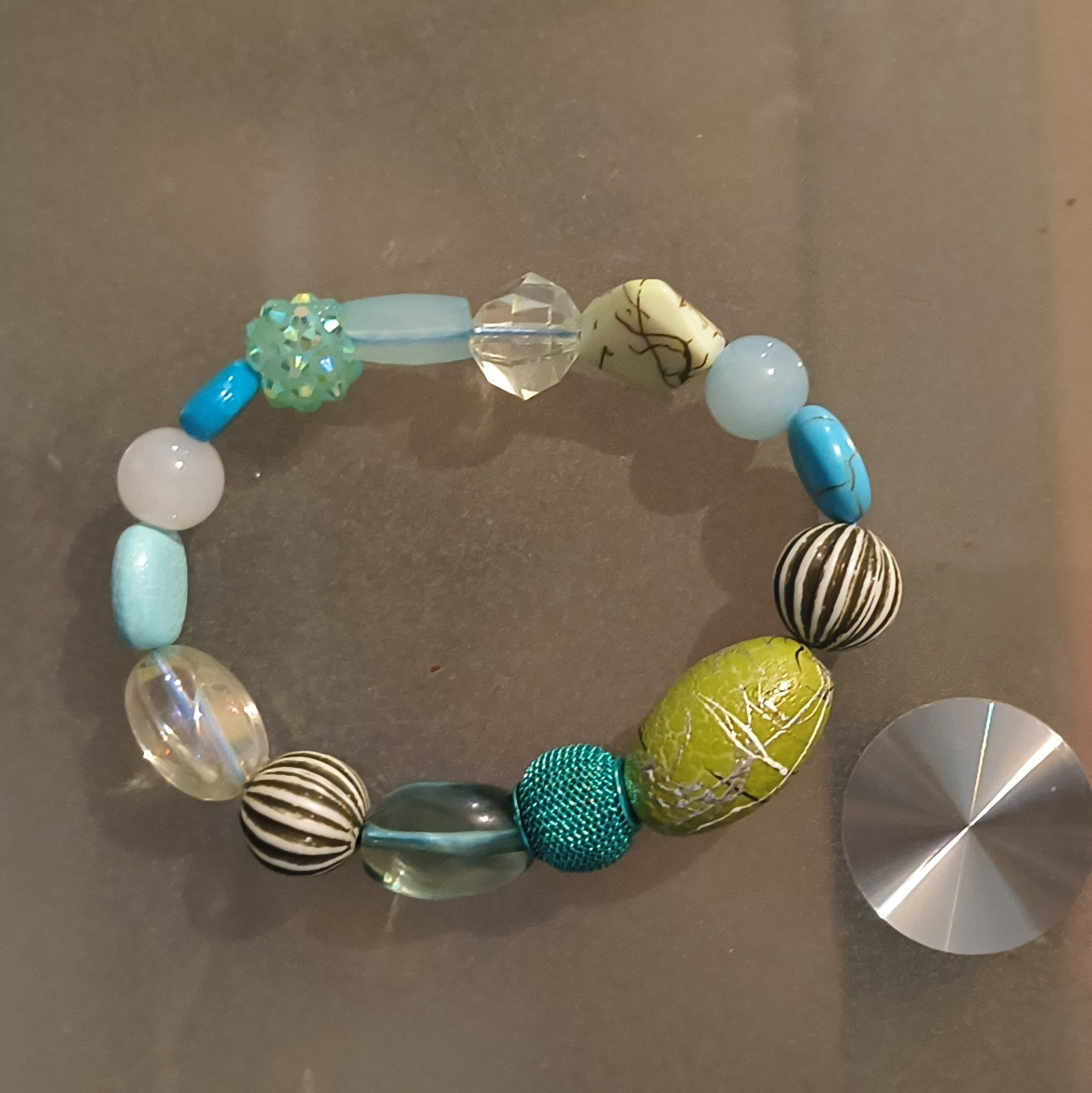 Multicolor Glass & Acrylic Beaded Stretch Bracelet, Mixed Beads, Medium