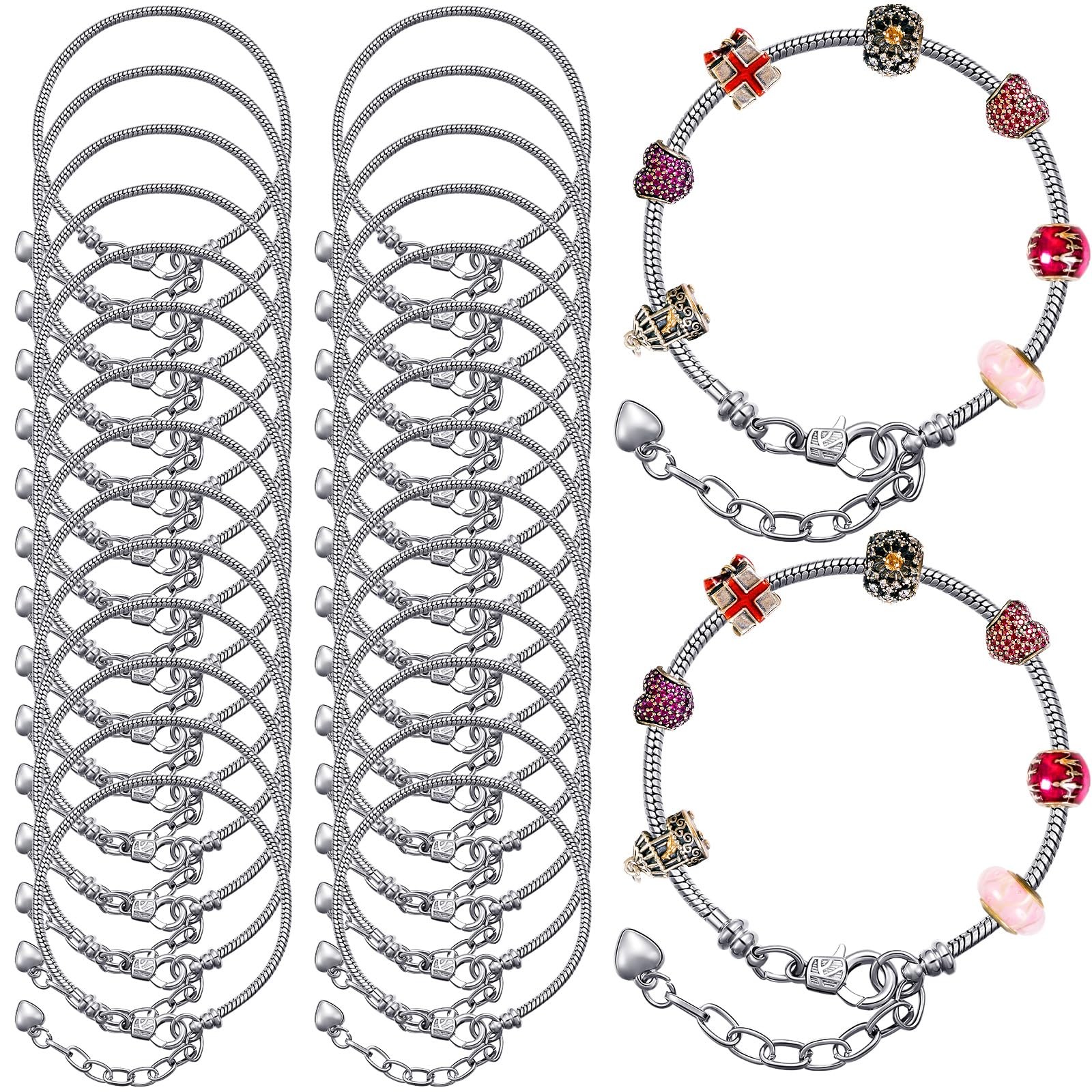 Hicarer 20 Pcs Chain Bracelet for Jewelry Making Women DIY Adjustable Snake Char