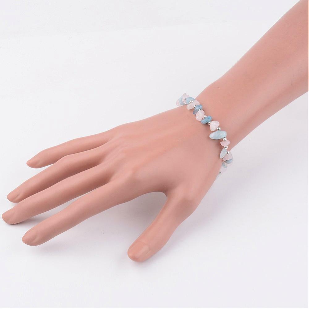 Aquamarine Rose Quartz Bracelet Crystal Gemstone Reiki Healing Chakra Anxiety
