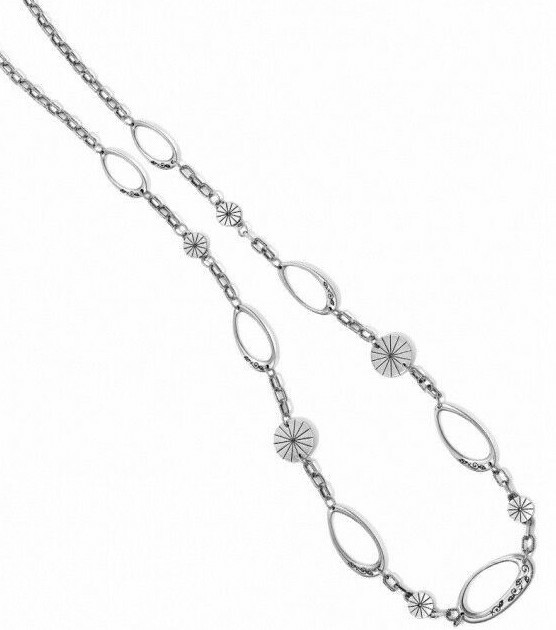 NWT Brighton ORBIT Silver Etched Disc Eliptical Link Long Necklace MSRP $98