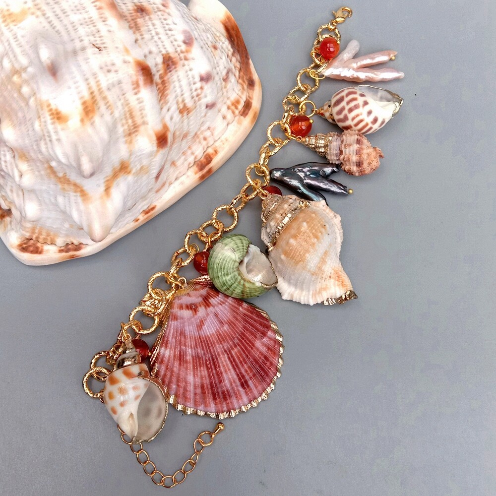 8″ Multi Sea Shell Pearl Chain Bracelet Summer Beach Jewelry