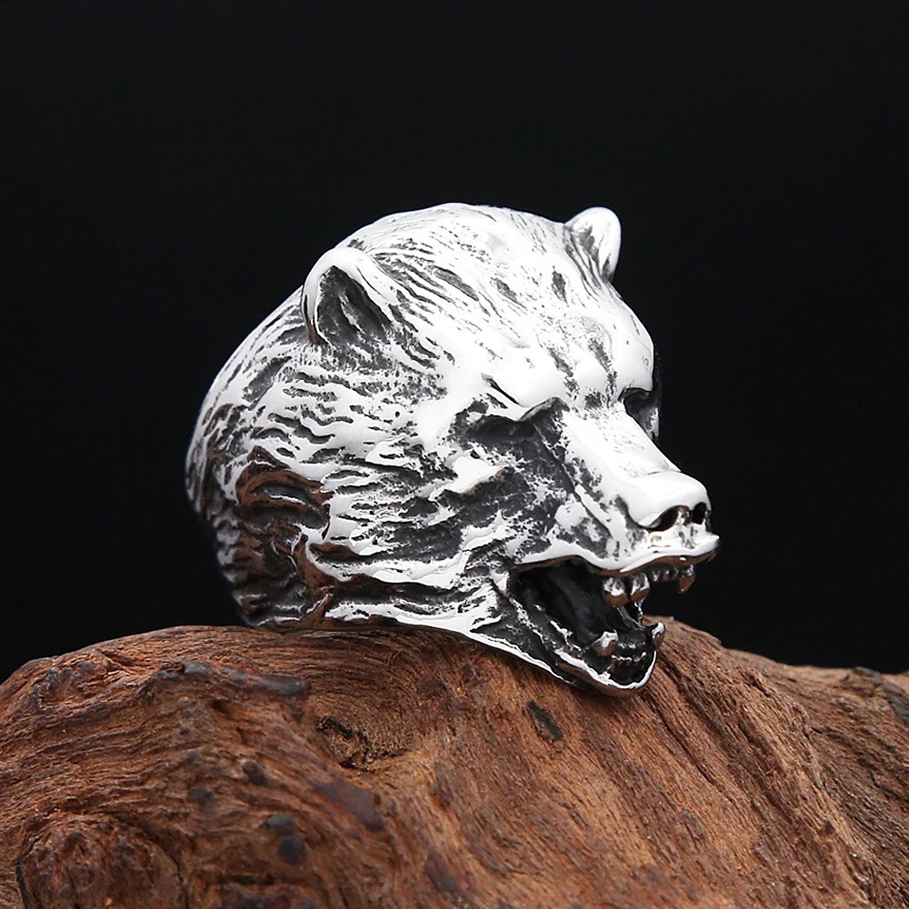 Roaring Bear Head Ring Stainless Steel Ring