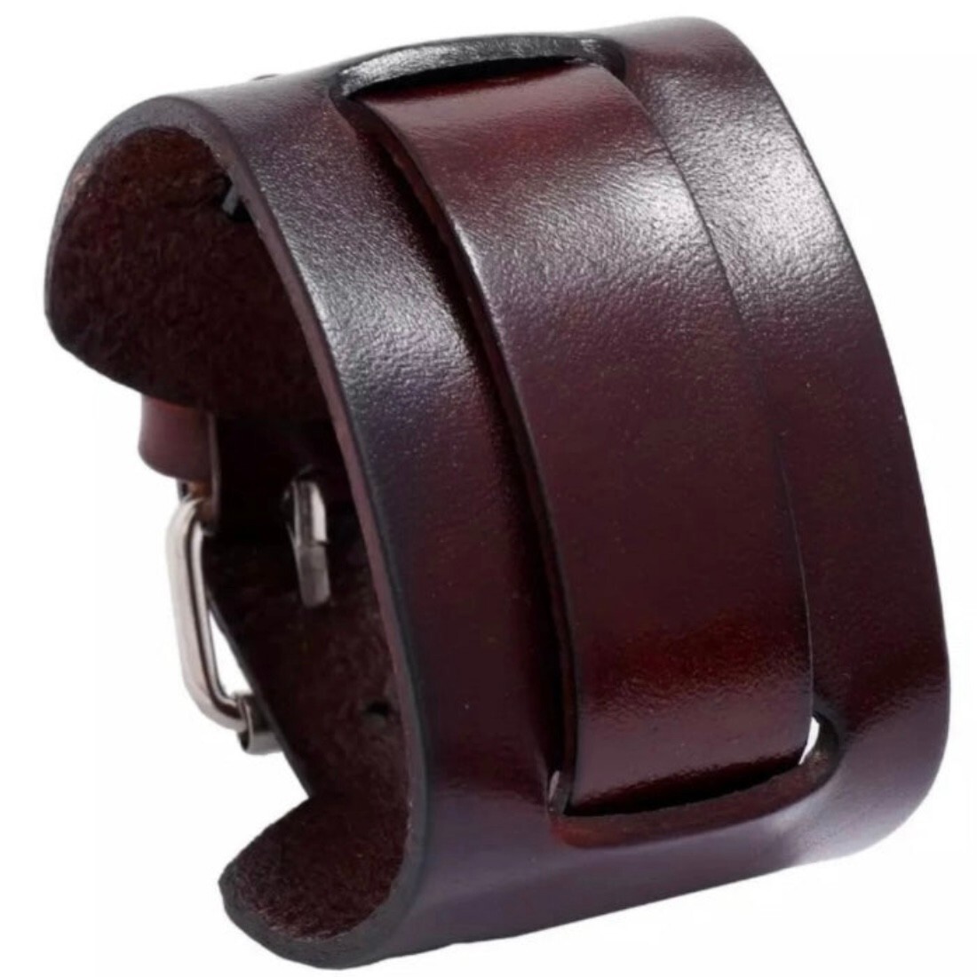 Wide Smooth Wrap Layer Leather Punk Bangle Watch Bracelet in Black or Brown