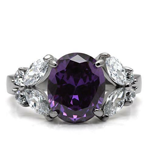 TK086 – High polished (no plating) Stainless Steel Ring with AAA Grade CZ in