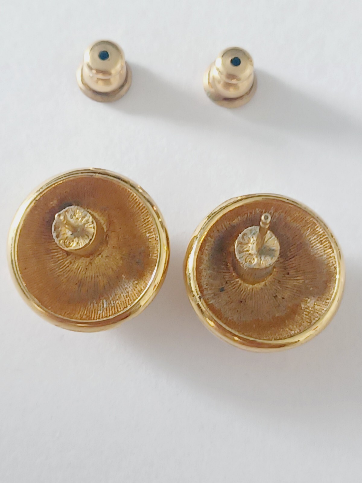 Creme Enamel Dome Gold Tone Stud Earrings