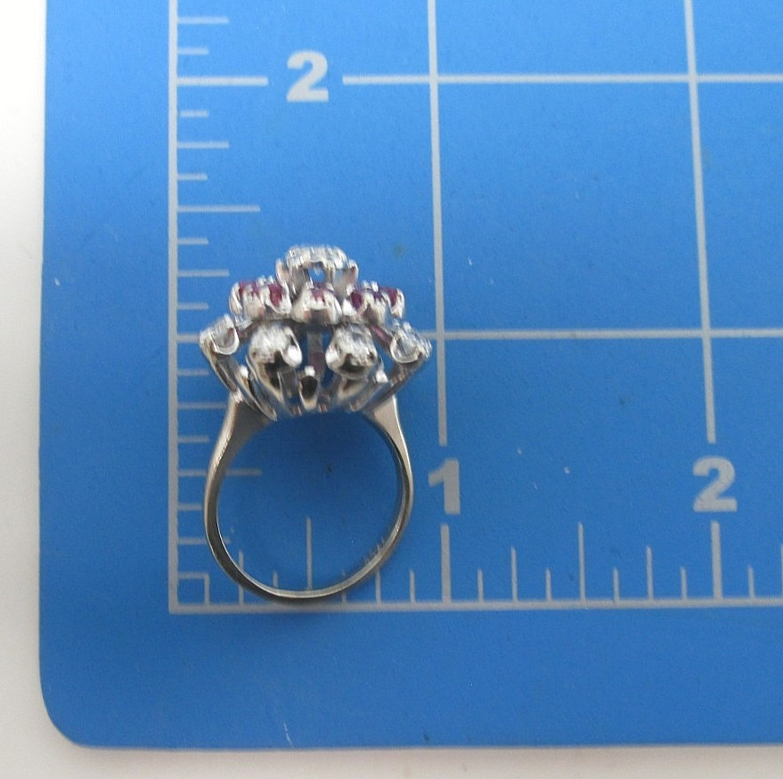 14k White Gold Diamond and Ruby Cluster Ring with Appraisal Size 7 0.96ct TW