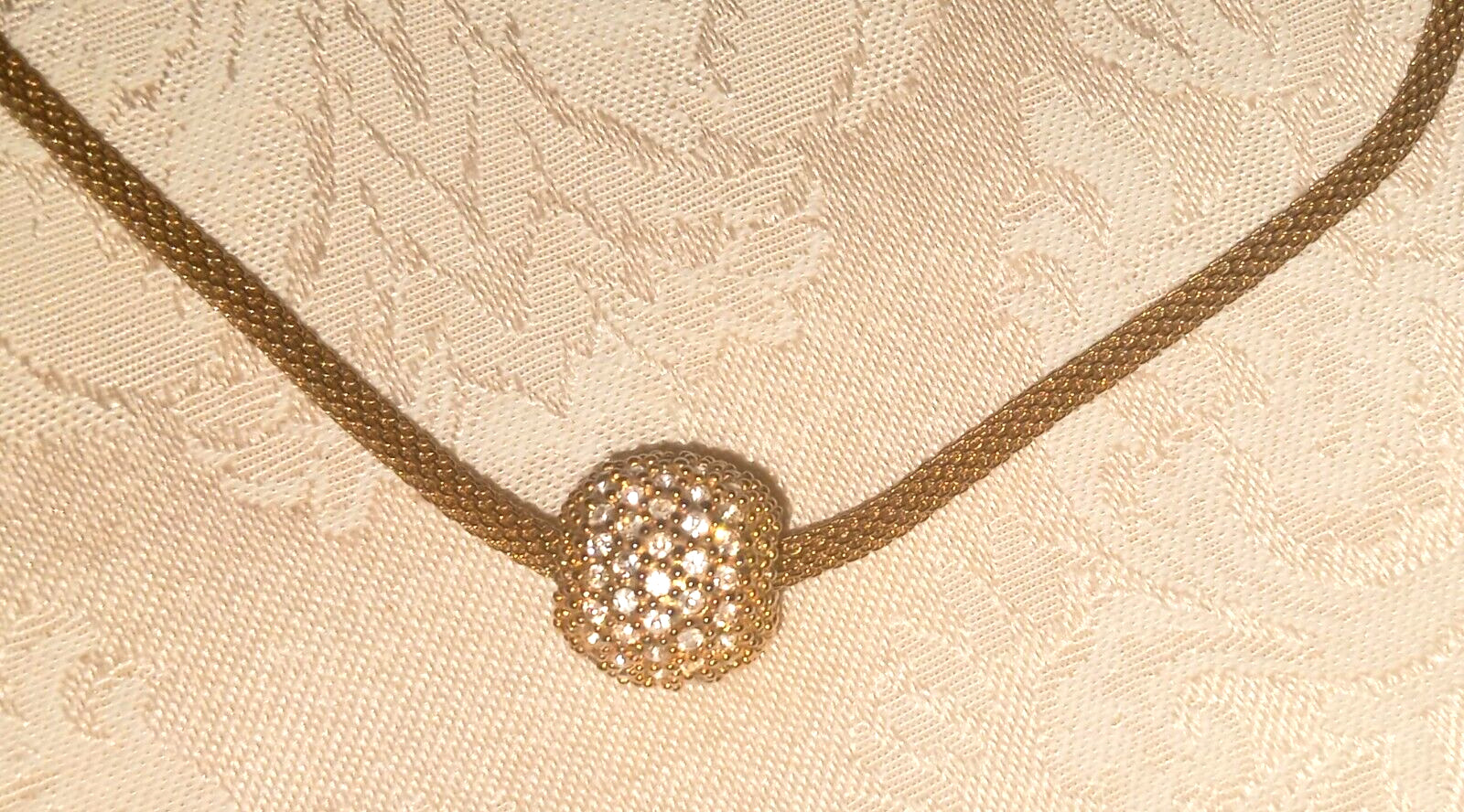 Gold Mesh Rope Rhinestone Slide Necklace 2 in 1 Removable Crystal Charm 16-19 in