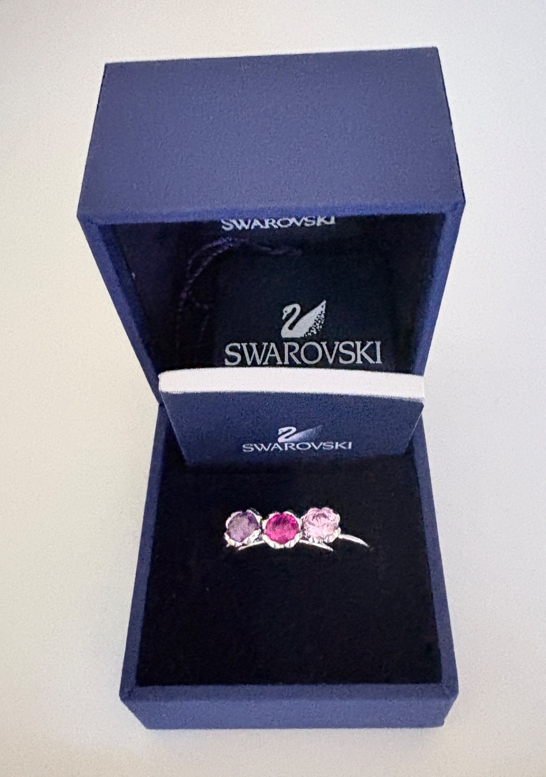 New Size 52 Swarovski Mariposa Red/Purple/Pink Set of Three Crystal Rings