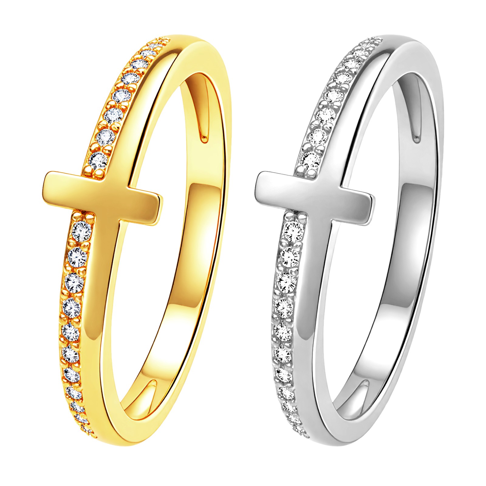 Women Small Cross Cubic Zirconia Band Ring Stackable Christian Jewelry Size 6-10