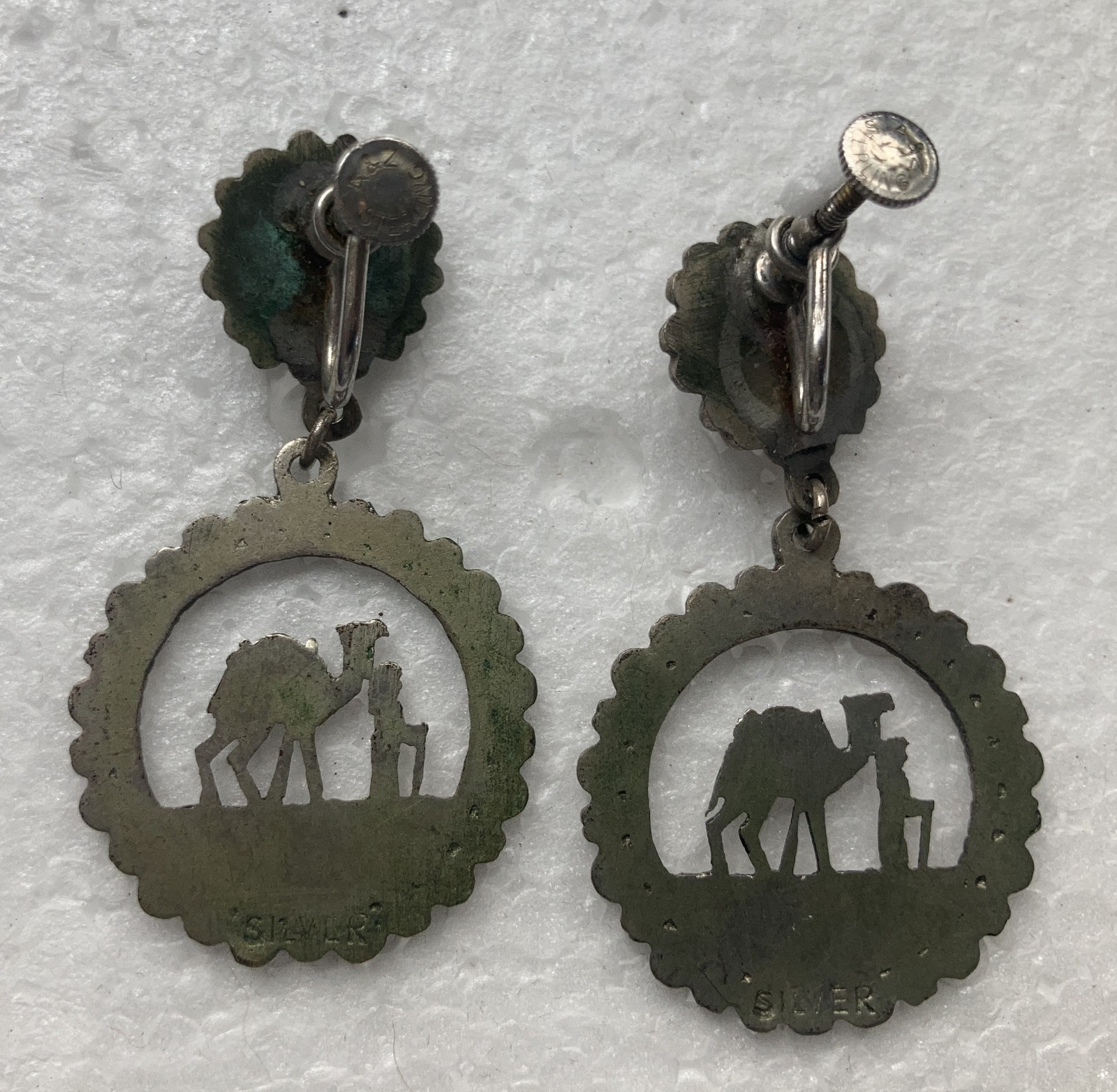 Vintage Silver Camel Earrings from Middle East – Non Pierced – Screw Post Back