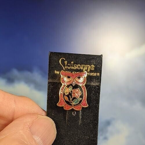 Vintage Fish Cloisonné Enamel Owl Pin, in Box. 62mm
