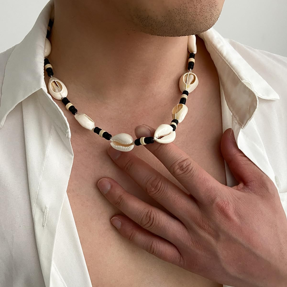 Puka Shell Necklace Men Beaded Beach Necklaces for Men Surfer Necklace Black Bro