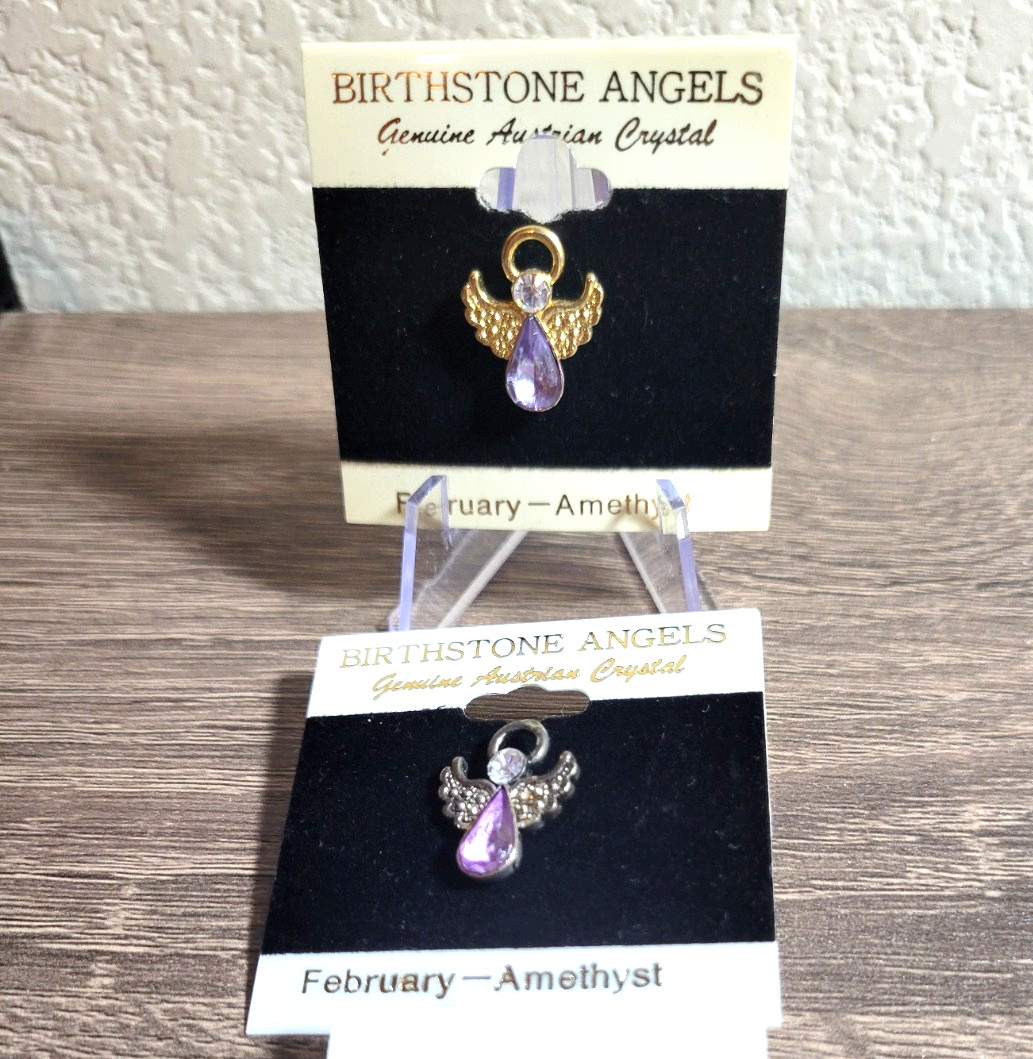 FEBRUARY BIRTHSTONE GUARDIAN ANGEL FASHION PIN FREE MINI PIN NEW GOLD OR SILVER