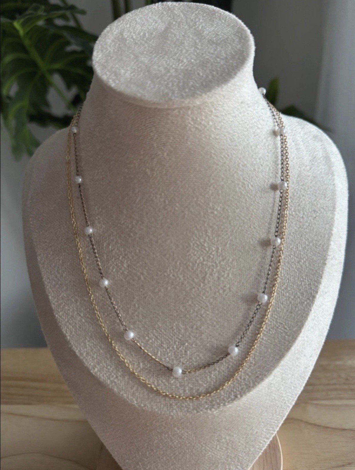 Gold Tone Layered Faux Pearl Necklace