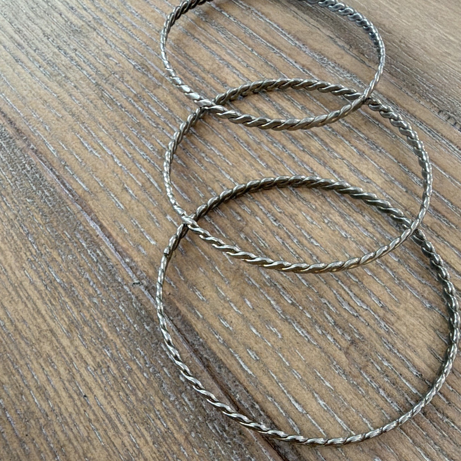 Silver Tone Rope Twist Stackable Bangle Bracelets Set of 3, No Stone