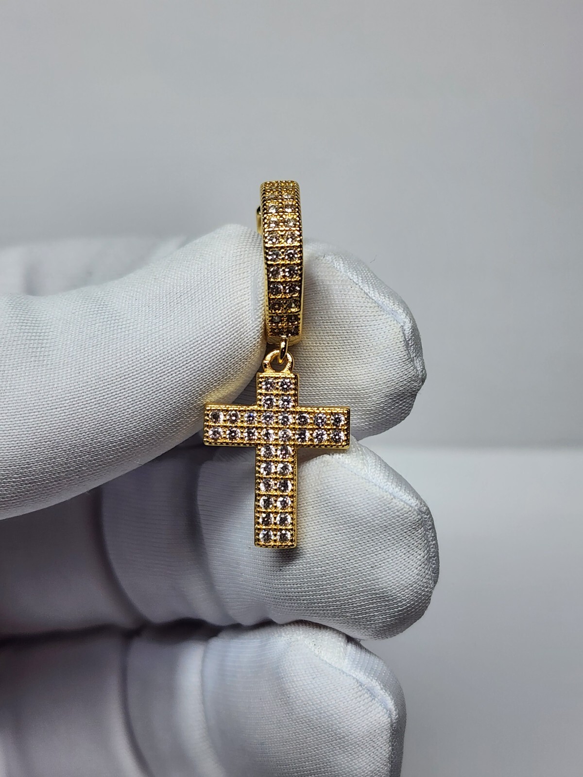Gold, Silver Plated Hoop Cross Dangle Earrings With Cubic Zirconia Unisex HipHop