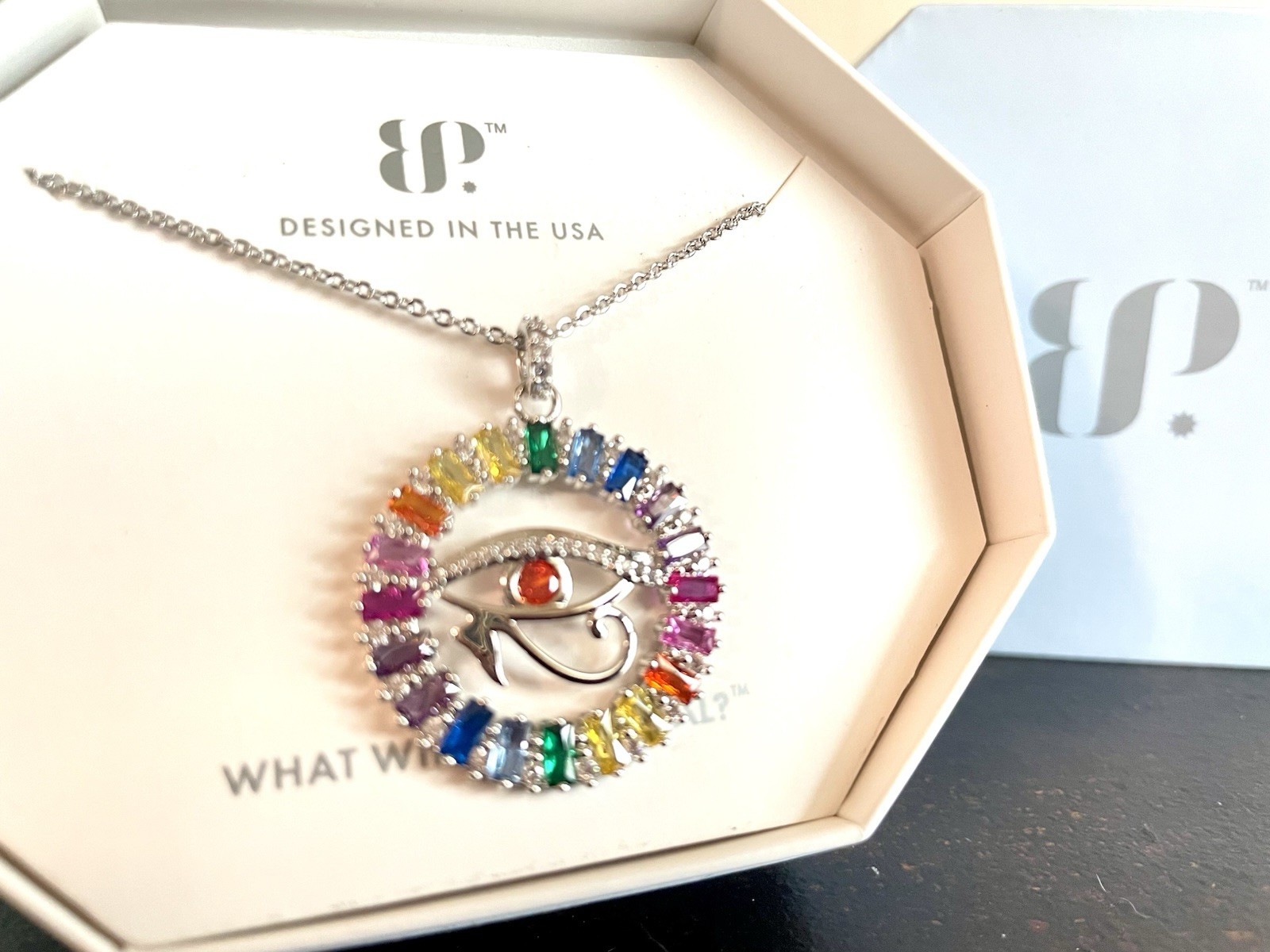 Bomb Party Medallion Of Protection Necklace RBP2643 Rainbow Cubic Zirconia