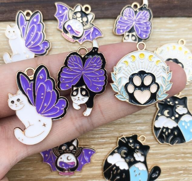 50 Pcs cartoon butterfly cat paw mix Charm earrings Pendants DIY Jewelry Makings