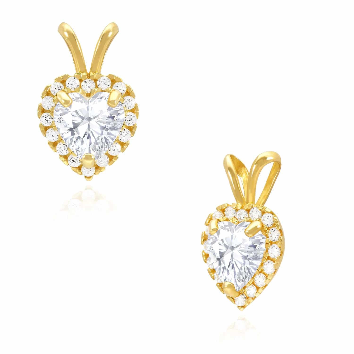 14K Yellow Gold Birthstone and CZ Heart Shape Pendant 0.5″