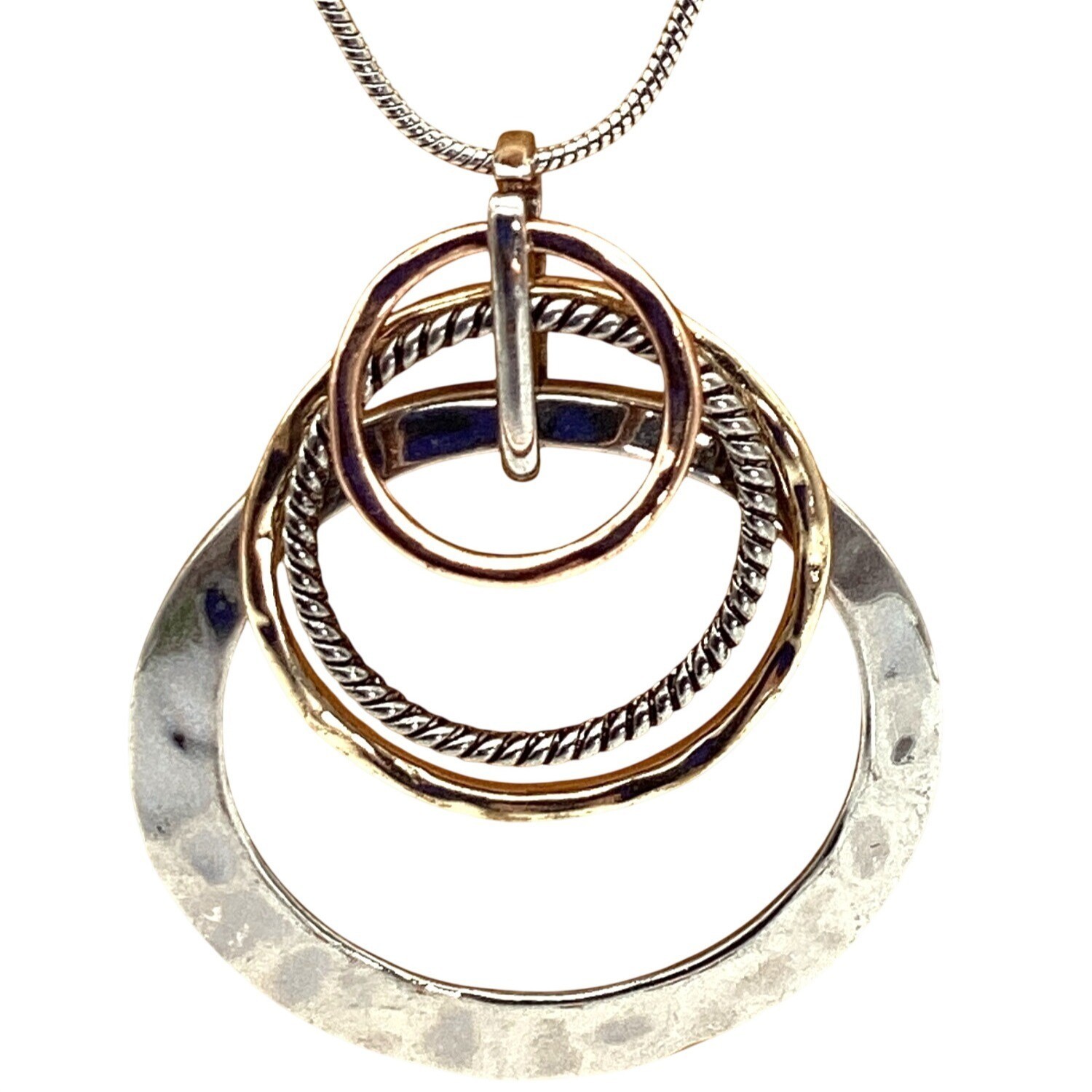36″ Adjustable Layered Silver-Gold Tone Geometric Pendant Necklace