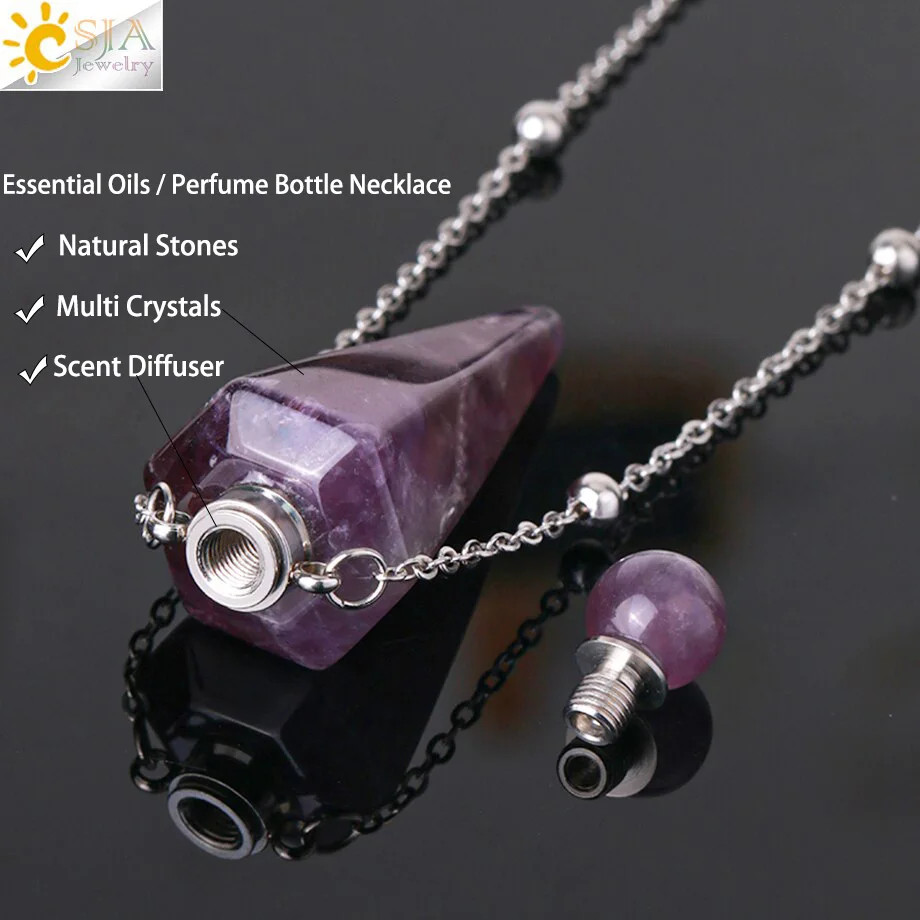 Natural Stone Cone Perfume Bottle Pendant necklace Healing Crystal Pendant Gift