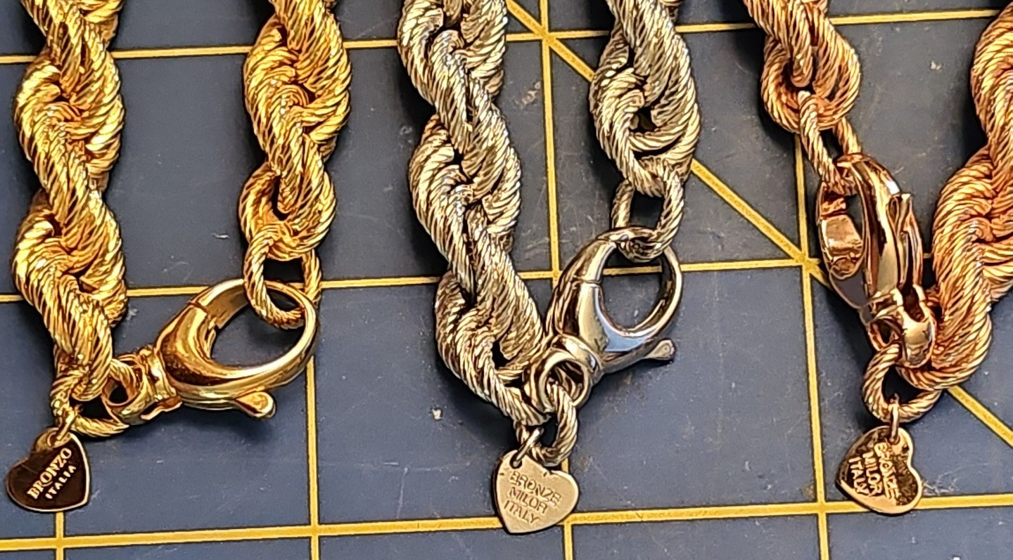 Milor Bronze Rose & Yellow Gold + Silver tone 8.25 Chunk Rope Bracelet Lot Italy