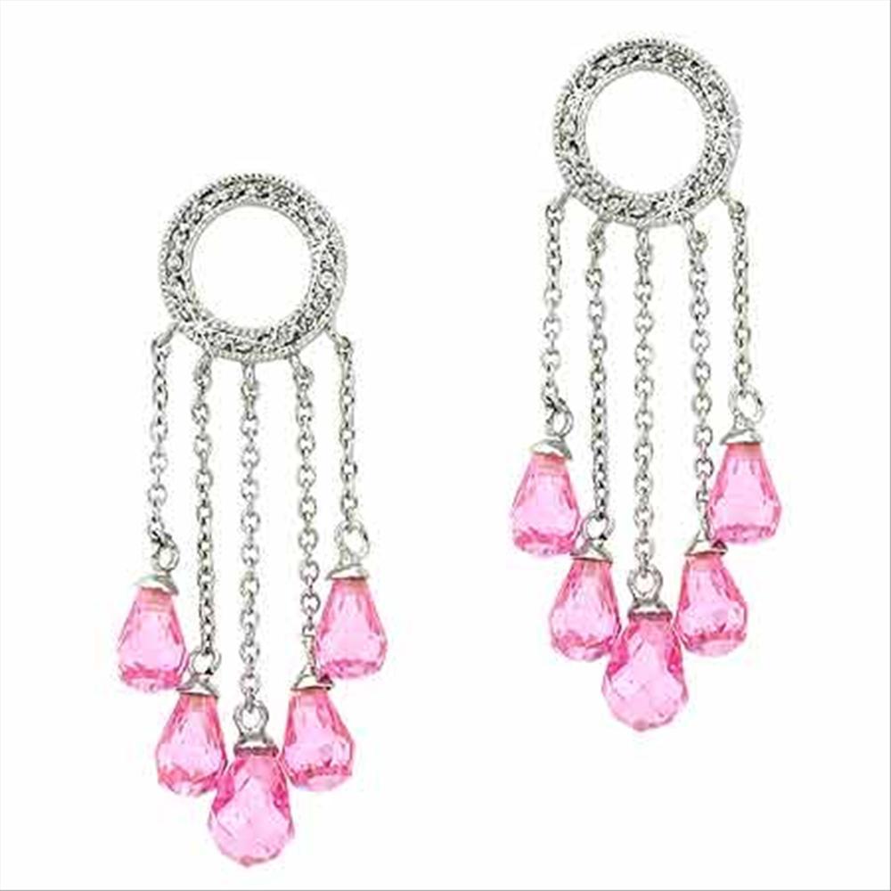 925 Silver Pink CZ Briolette Cut Eternity Chandelier Dangle Teardrop Earrings