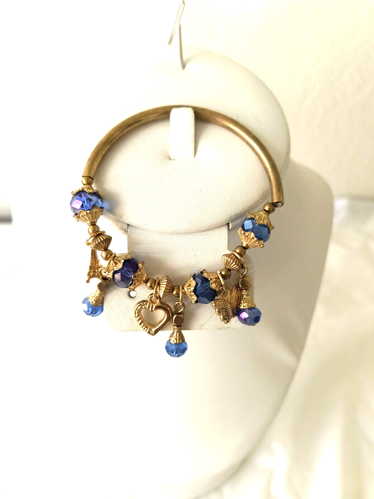 Fashion Jewelry Stretch Bracelet Gold Color Metal Charms Blue Acrylic Charms