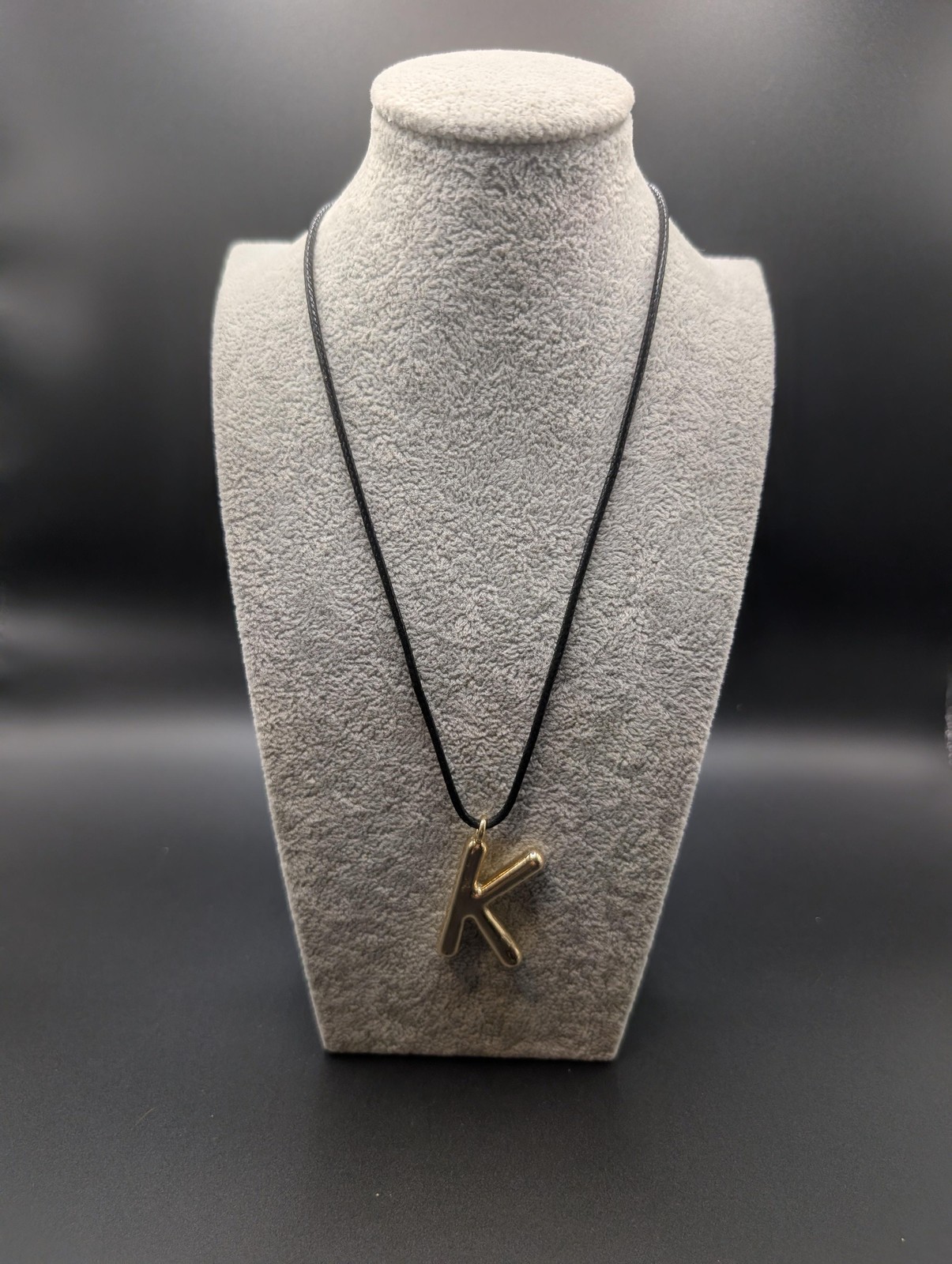 Letter K Pendant Necklace Gold Tone Steve Madden Faux Leather Cord 16in