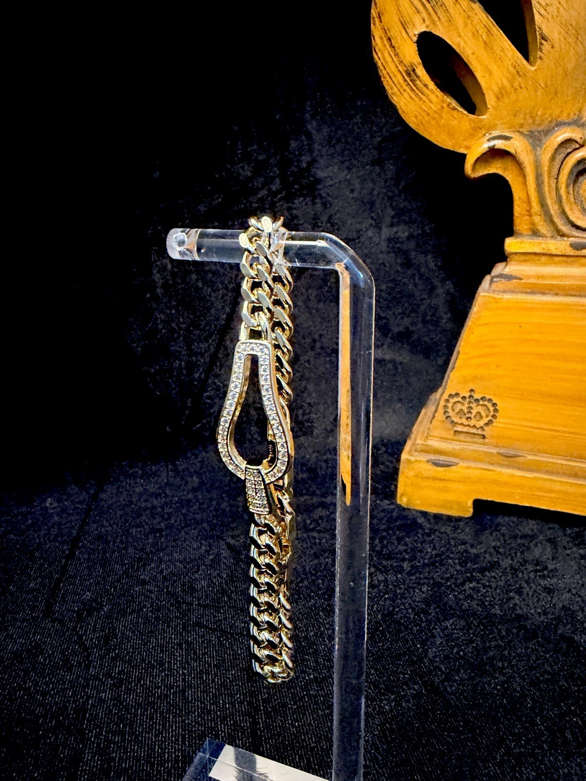 14K Gold filled Cuban Link Bracelet w/Pavé Buckle, AAA CZ Stone Box Clasp-NEW