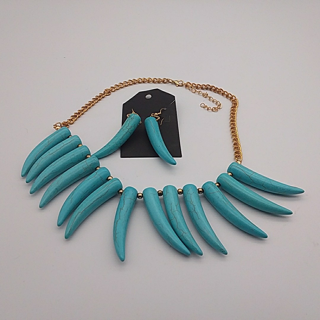 Southwestern Inspired Faux Turquoise Spike Necklace Earring Boho Western Howlite
